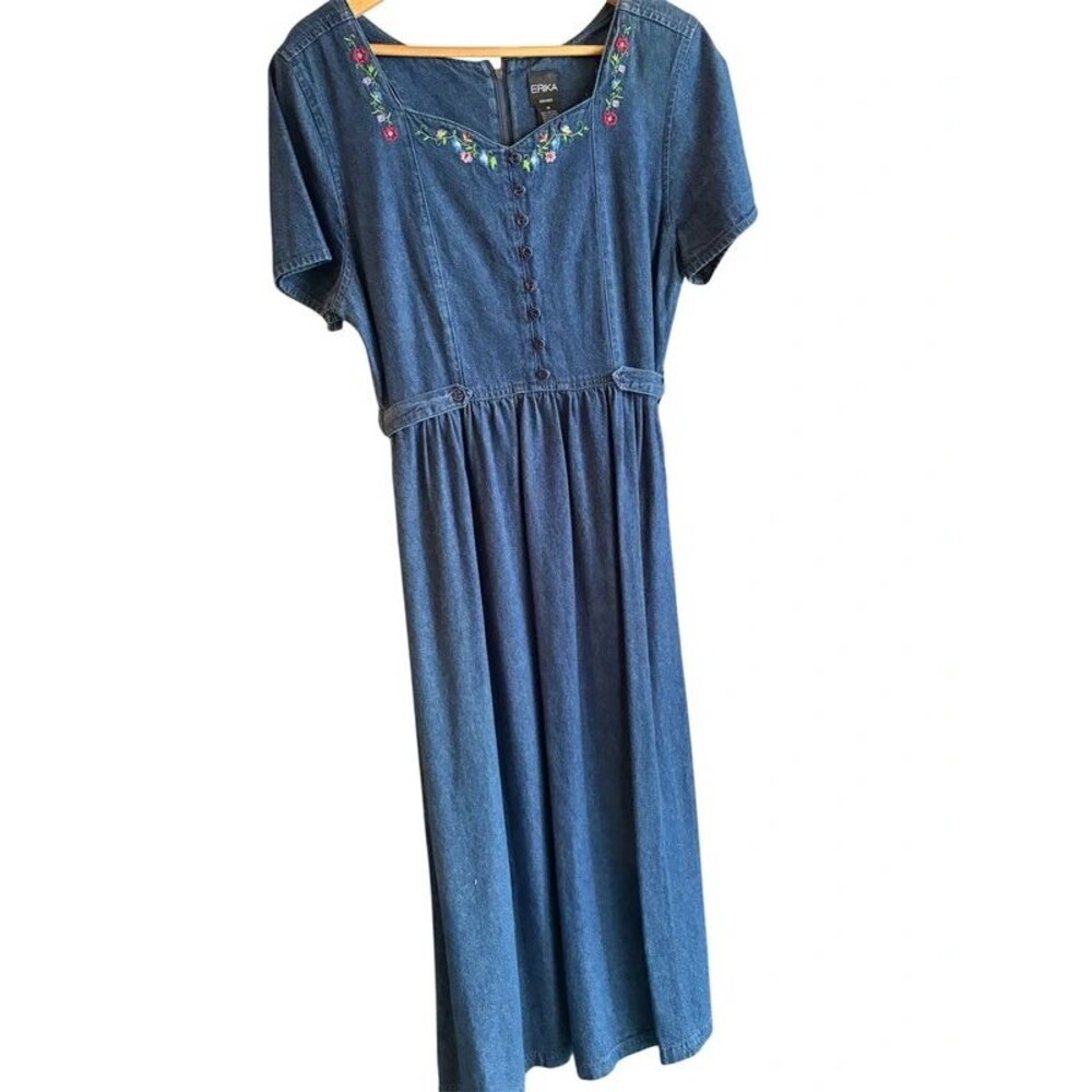 Erika vintage denim dress with embroidered flowers